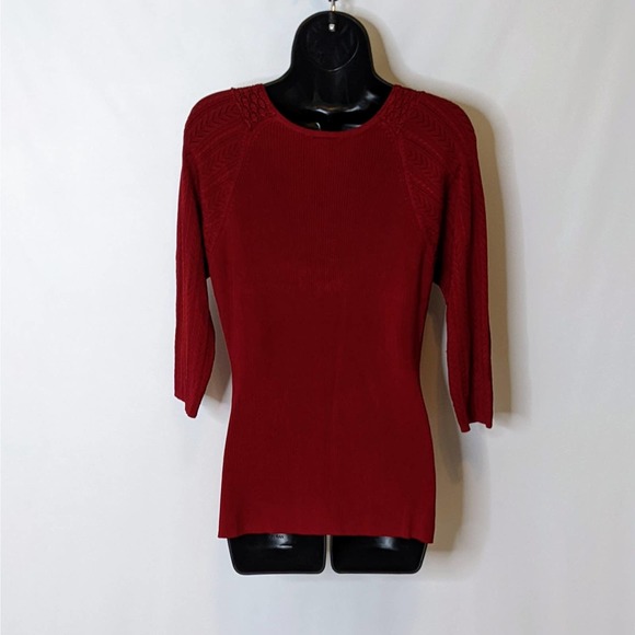 Emma Jean's Red Jeweled Keyhole Neck Medium Weight Sweater Size Medium NWOT - Picture 4 of 6